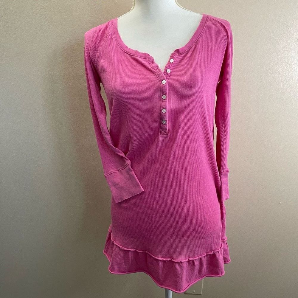 PINK| Thermal| Button up| with Ruffle| Lounge Top